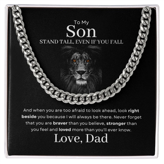 To My Son Cuban Link Necklace | Stand Tall Even If You Fall 🦁❤️🔥